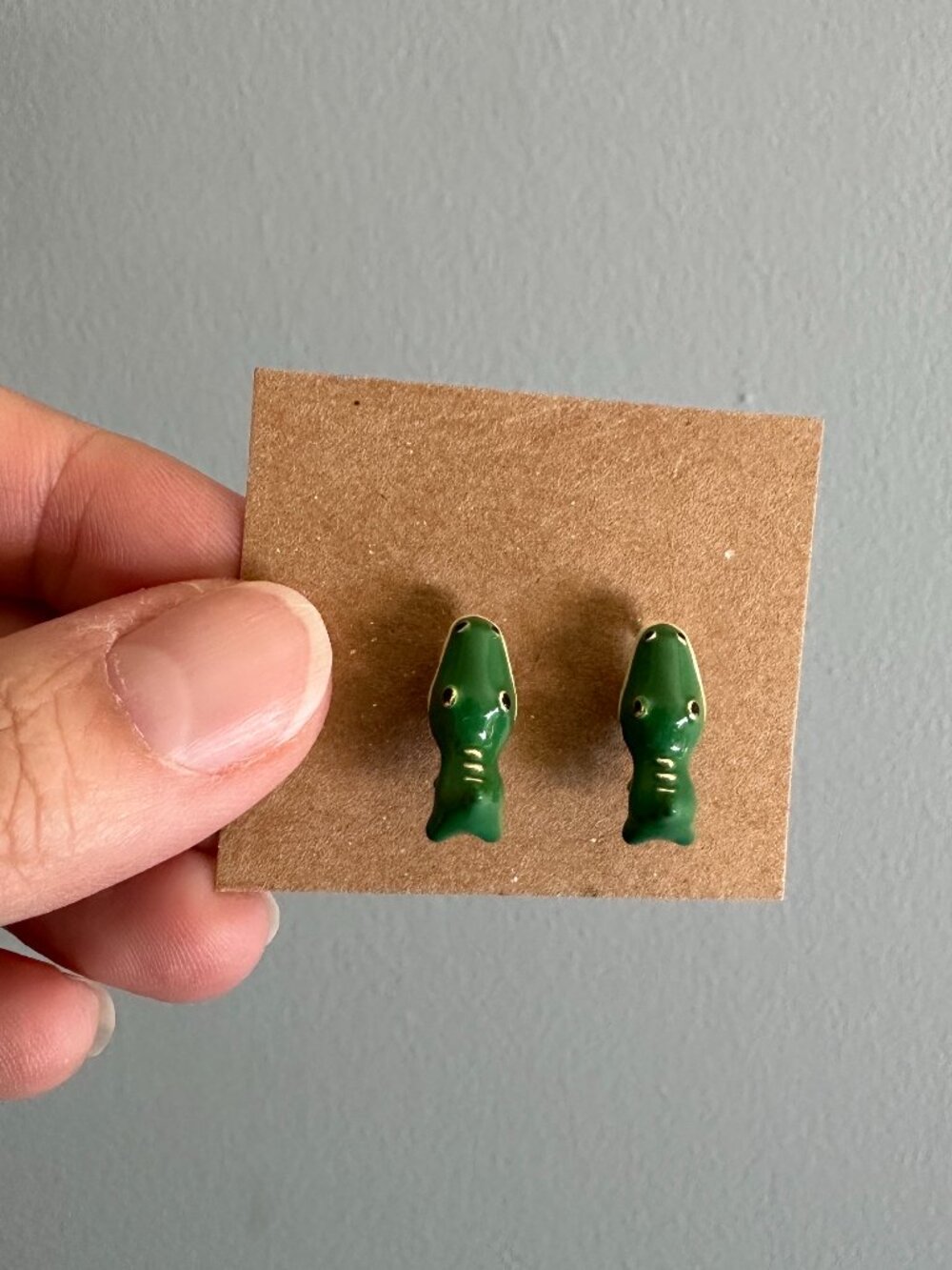Green Crocodile Dinosaur Chomper Stud Earrings
